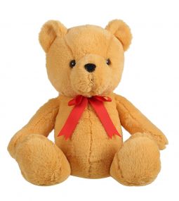 Mirada Plush 35Cm Sitting Bear Soft Toy With Red Bow (Brown)